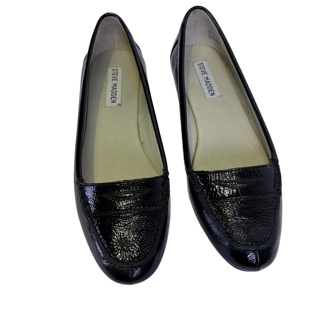Steve Madden Monaco2 Women's Patent Leather Loafer Flats Size 6.5 M Black Preppy